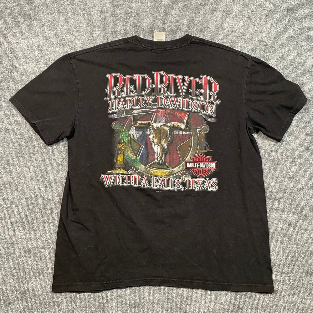 Harley-Davidson Mens XL Black Red River Wichita Falls Texas Graphic T-Shirt 2010